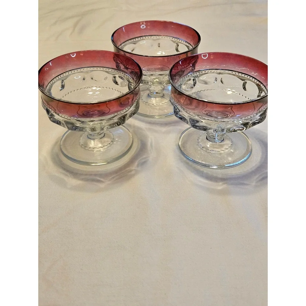 3 TIFFIN FRANCISCAN King's Crown‎ Ruby Flash Champagne Sherbet Glasses 3 1/8